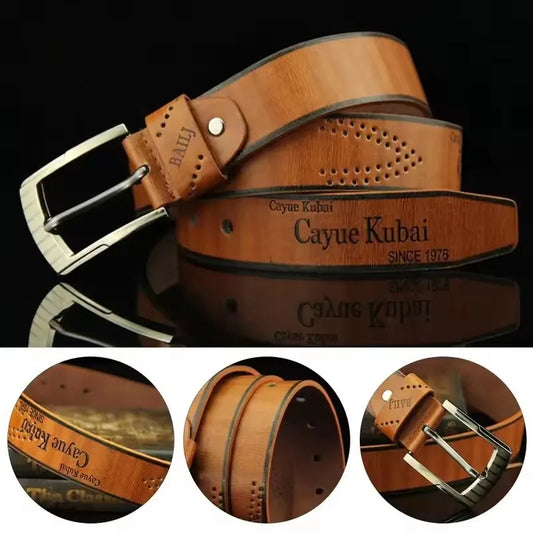 Men's Leather Belt Letter Print Buckle Cowboy Waistband Alloy Belts