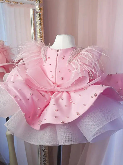 Beaded Ruffles Princess Feather Dress