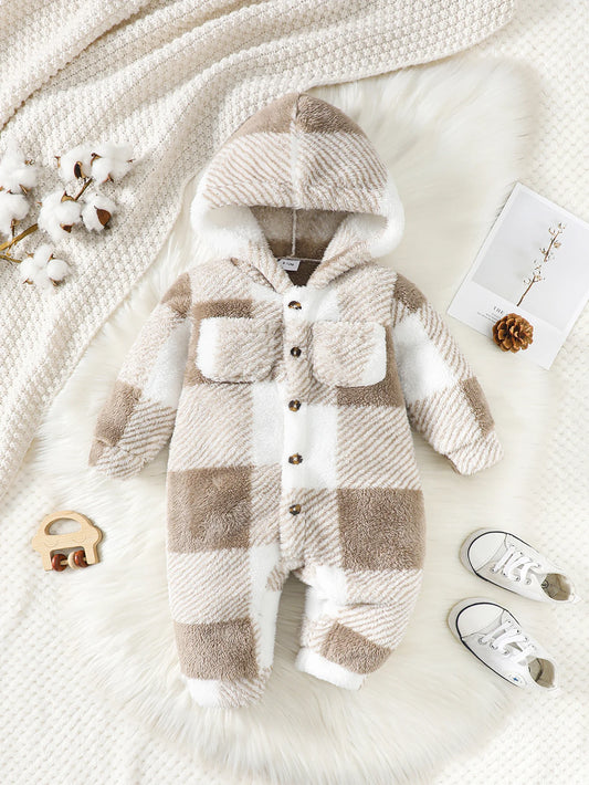 Hooded Plaid Warm Romper for Baby Boys/Girls