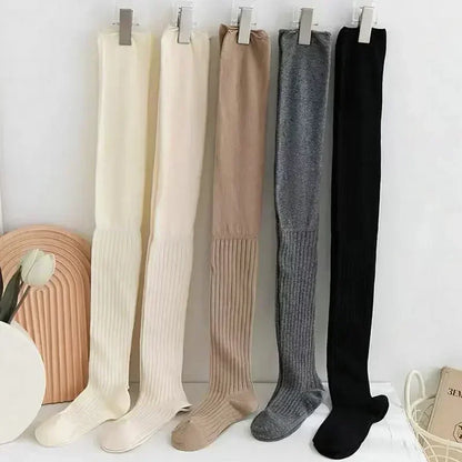 Solid Color Thigh-High Socks - Warm Cotton