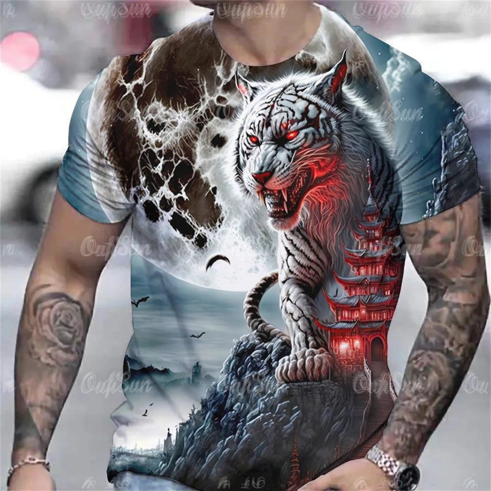 Men's Oversized 3D Tiger Print Summer Tee