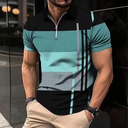 Herren Golf Stripe Poloshirt Lässiges Kurzarm-Poloshirt Einfarbiges Revers Mode Neues Business-Sport-T-Shirt Atmungsaktives Oberteil