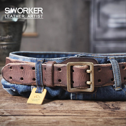 Ceinture en cuir de cowboy de luxe - Boucle en laiton