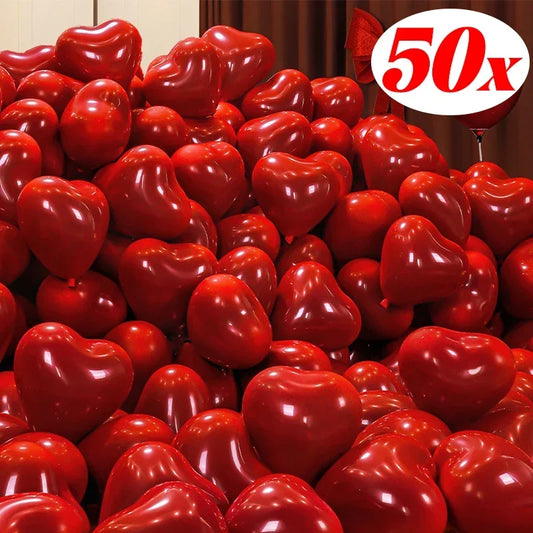 Lot de 50/10 ballons en forme de cœur rouge – Décoration gonflable en latex