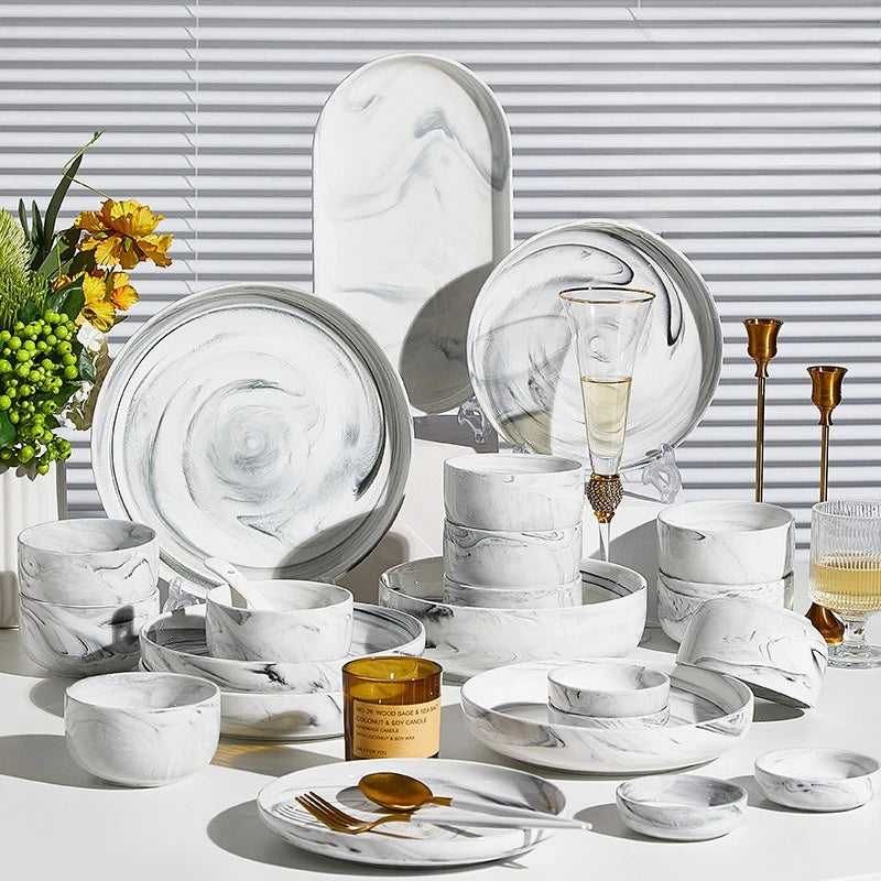 Household Nordic Marble Dibberware Set
