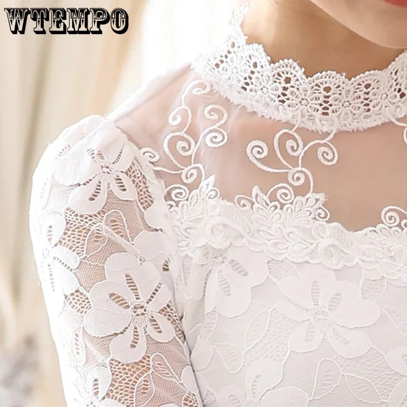 Lace Slim-Fit Turtleneck Knitted Top for Women