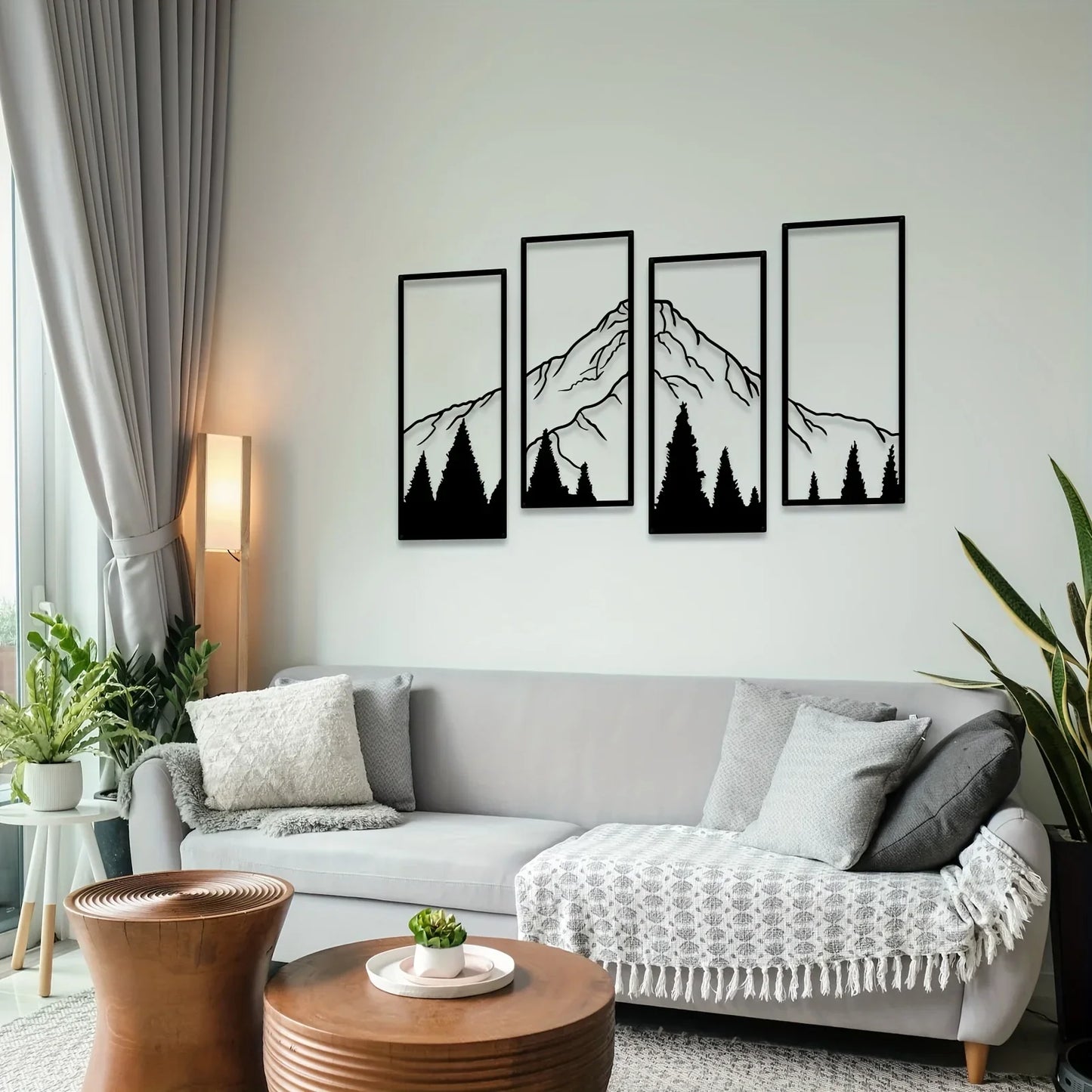 Décoration murale minimaliste en métal représentant une montagne