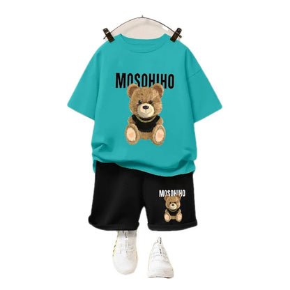 Cartoon Bear T-Shirt & Shorts Set for Kids