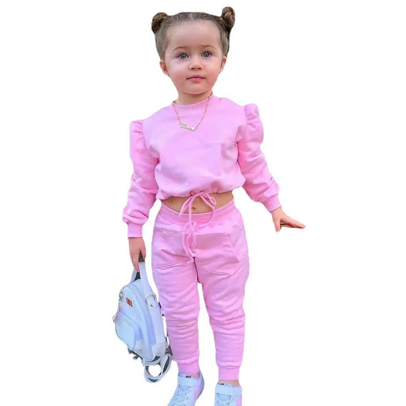 1-8Years Soild Kids Girl Outfit - Long Sleeve  Baby Girl Clothes