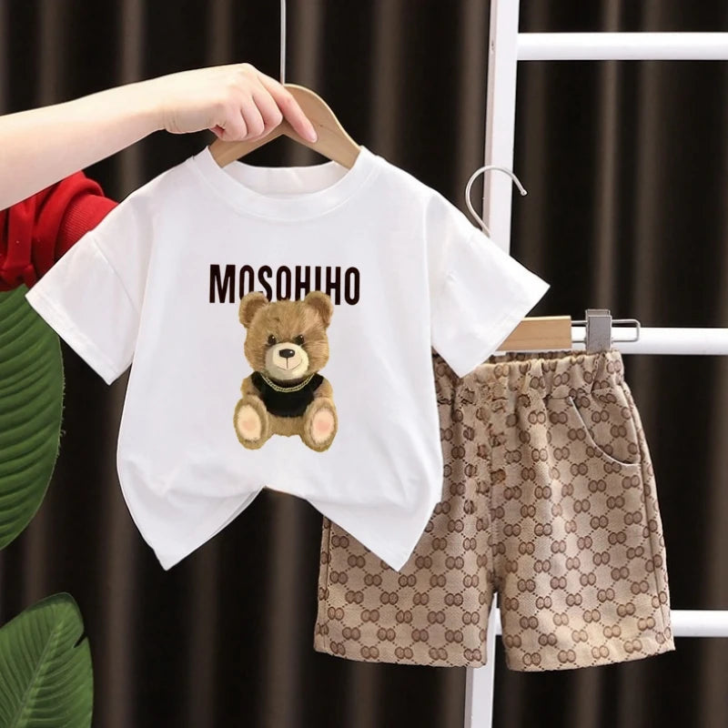 Kid's Cartoon Bear T-Shirt & Shorts Set
