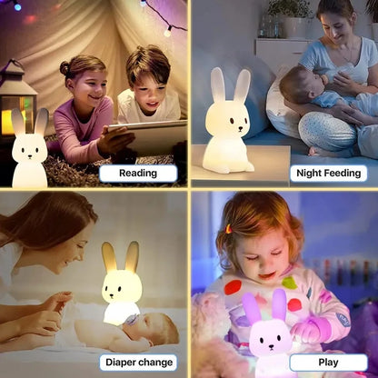 Veilleuse LED en silicone en forme de lapin - Lampe animal mignon avec capteur tactile 