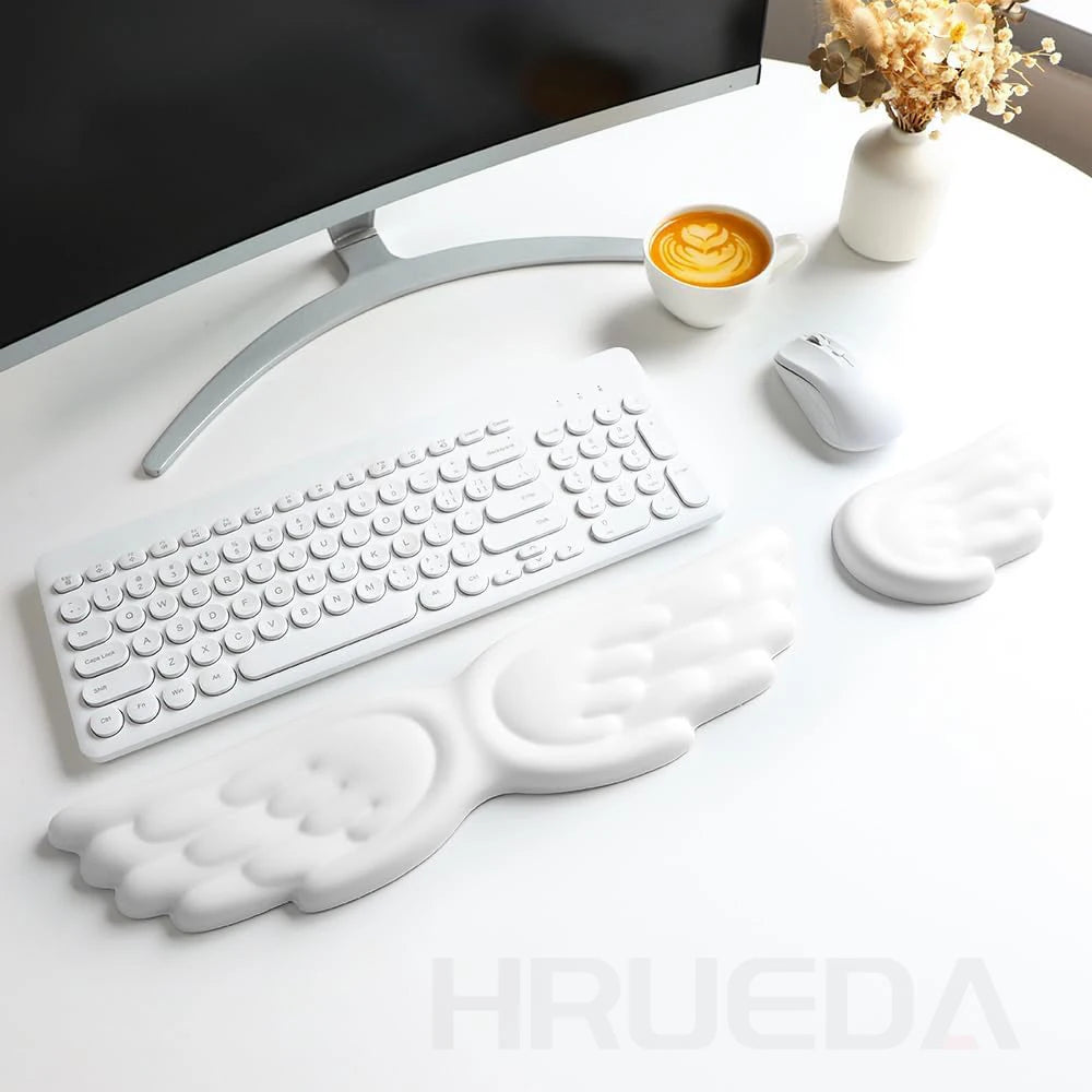 Ensemble clavier et souris mécaniques Angel Wing avec repose-poignet en mousse à mémoire de forme pour ordinateur portable et PC