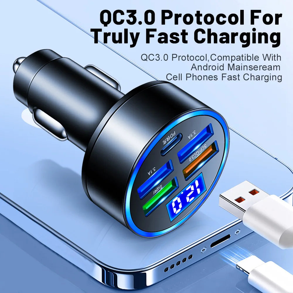 150W 5-Port Car Charger - Fast Charging PD QC3.0