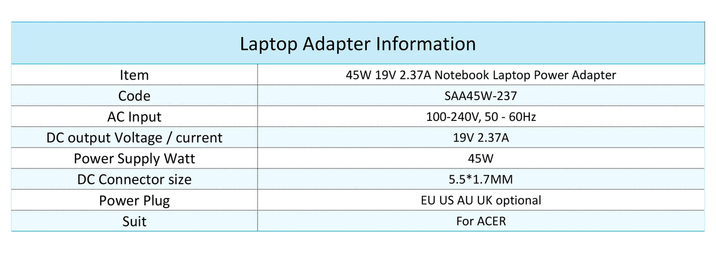 45W Laptop Charger for Acer Aspire - Reliable Power Supply