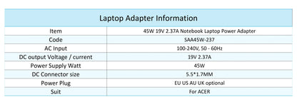 Chargeur d'ordinateur portable 45 W pour Acer Aspire - Alimentation fiable