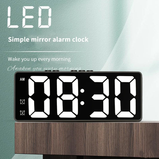 Horloge de table miroir à LED avec alarme numérique et fonction snooze