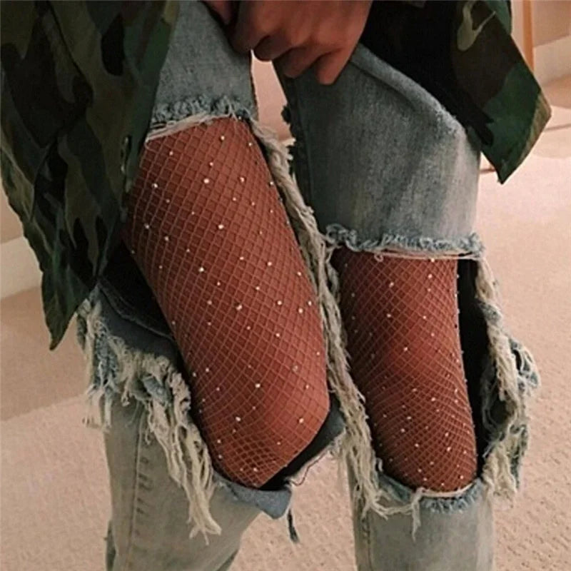 Women's Rhinestone Fishnet Tights - Shiny Stockings