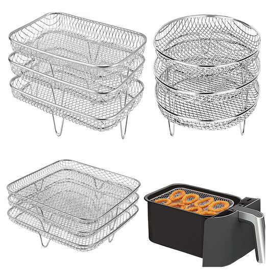 Trois grilles empilables pour friteuse à air, panier en acier inoxydable, plateau d'accessoires pour friteuse à air Chefman 10 L, accessoires pour friteuse à air, ustensiles de cuisine, ustensiles de pâtisserie
