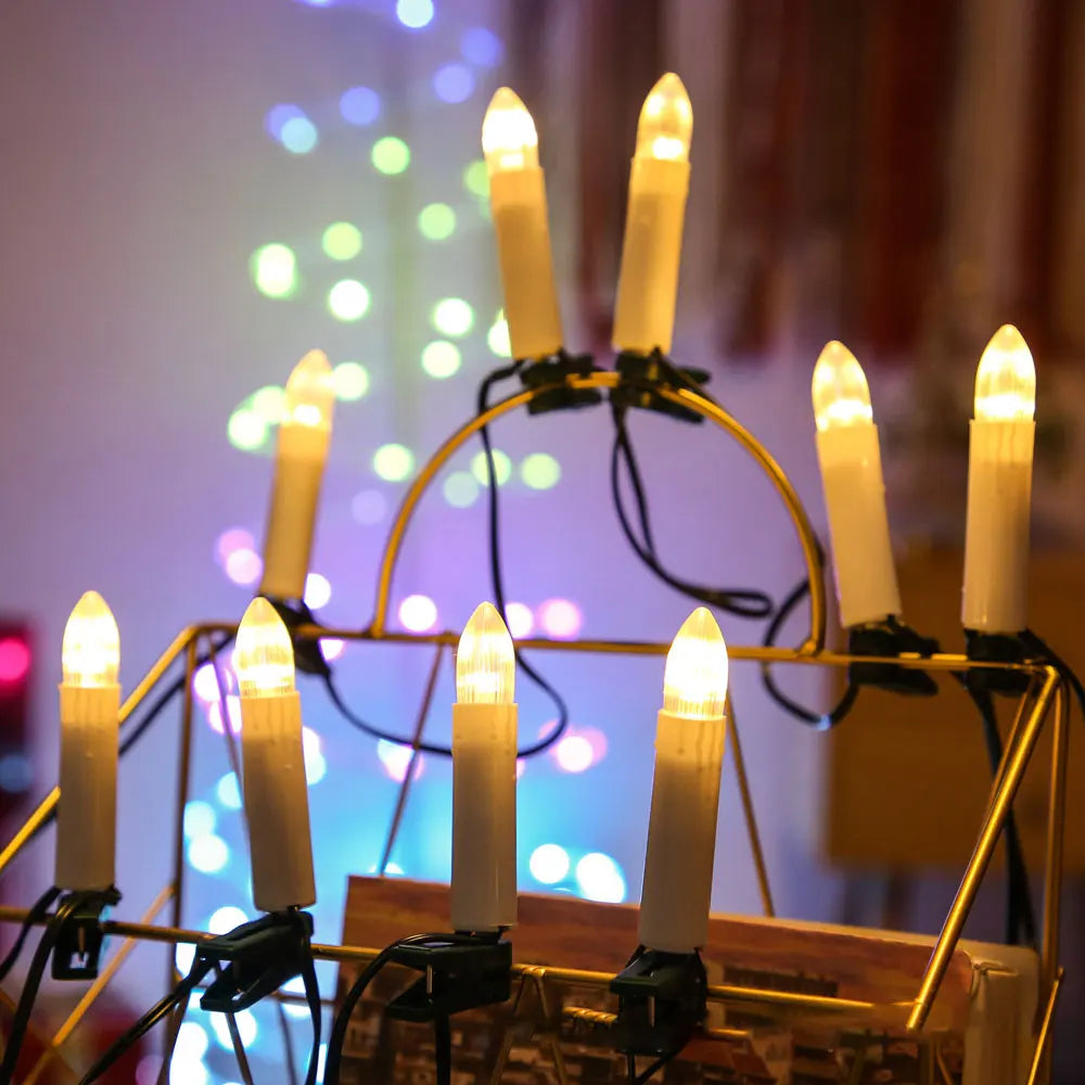 Lot de 20 bougies coniques sans flamme à clipser à LED - Décoration de guirlande pour sapin de Noël