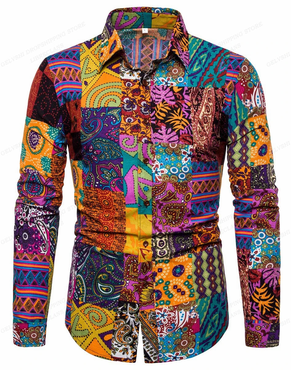 Men's Floral Print Vacation Style Lapel Long Sleeve Shirt