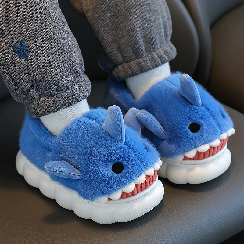 Cute Shark Plush Non-Slip Kids' Winter Slippers