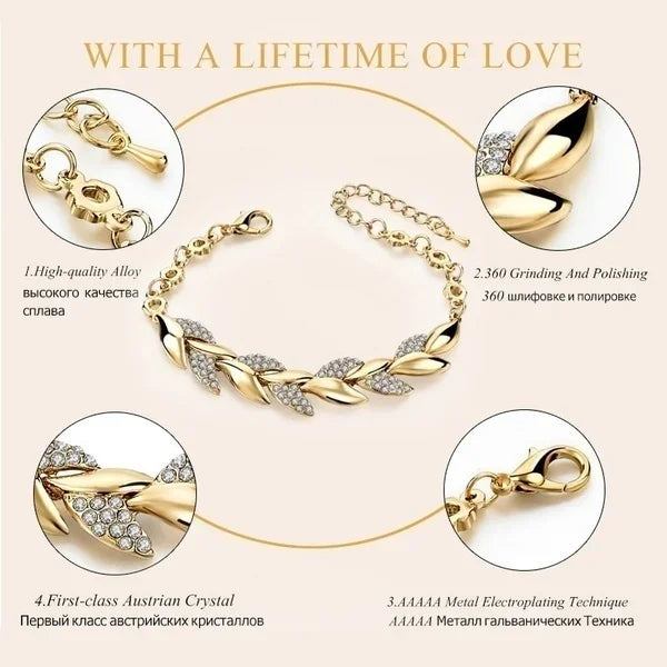 Golden Leaf Crystal Bracelet for Women