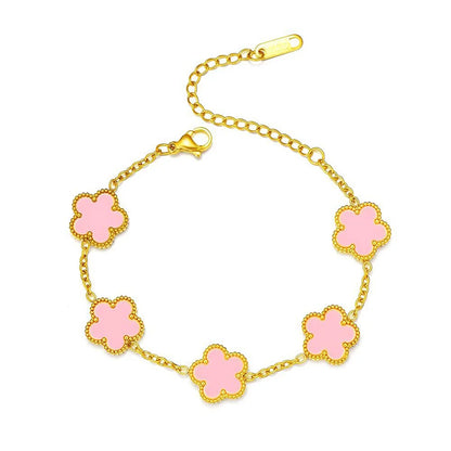 Collier Fleur Plaqué Or 14K - Pendentif Trèfle Double Face