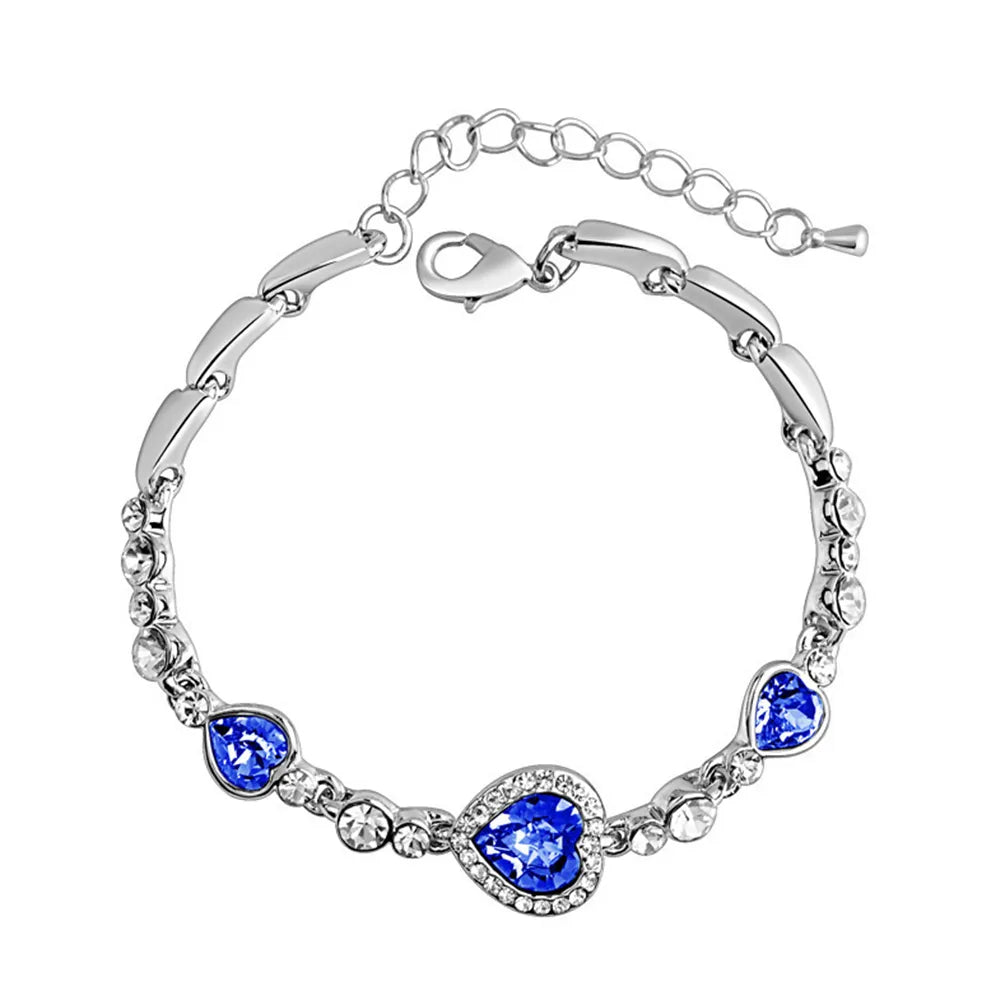 Blue Crystal Heart Bracelet for Women