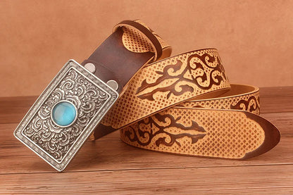 Ethnic Style Embossed Leather Belt