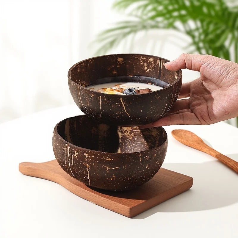 Dessert Fruit Salad Mixing Natural Coconut Bowls Kitchen Wooden Set
