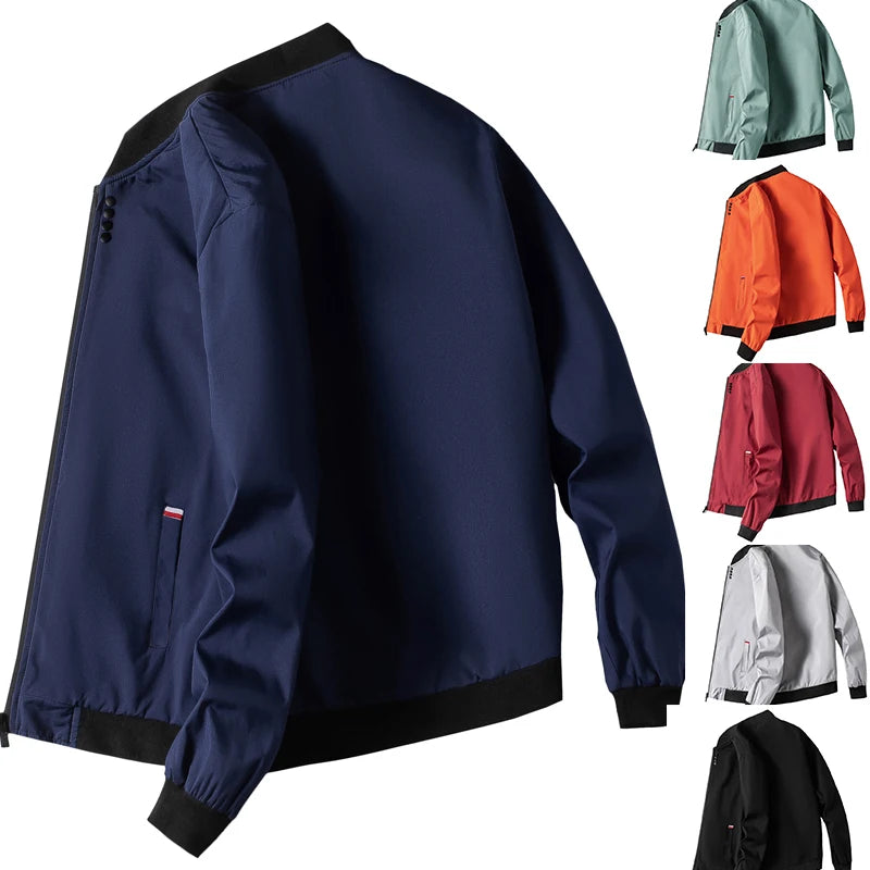 Veste coupe-vent zippée à col de baseball solide pour hommes