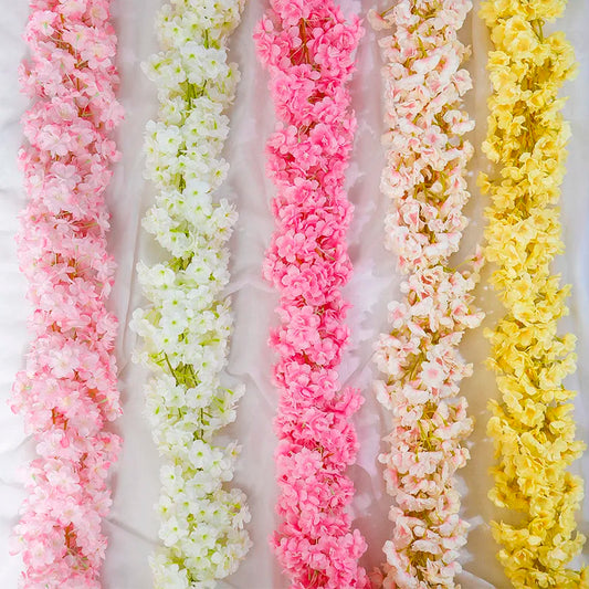 Guirlande de fleurs de cerisier roses de 180 cm - Fleurs de cerisier en soie suspendues 