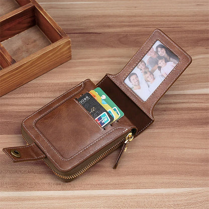 Durable PU Leather Men's Short Zipper Wallet