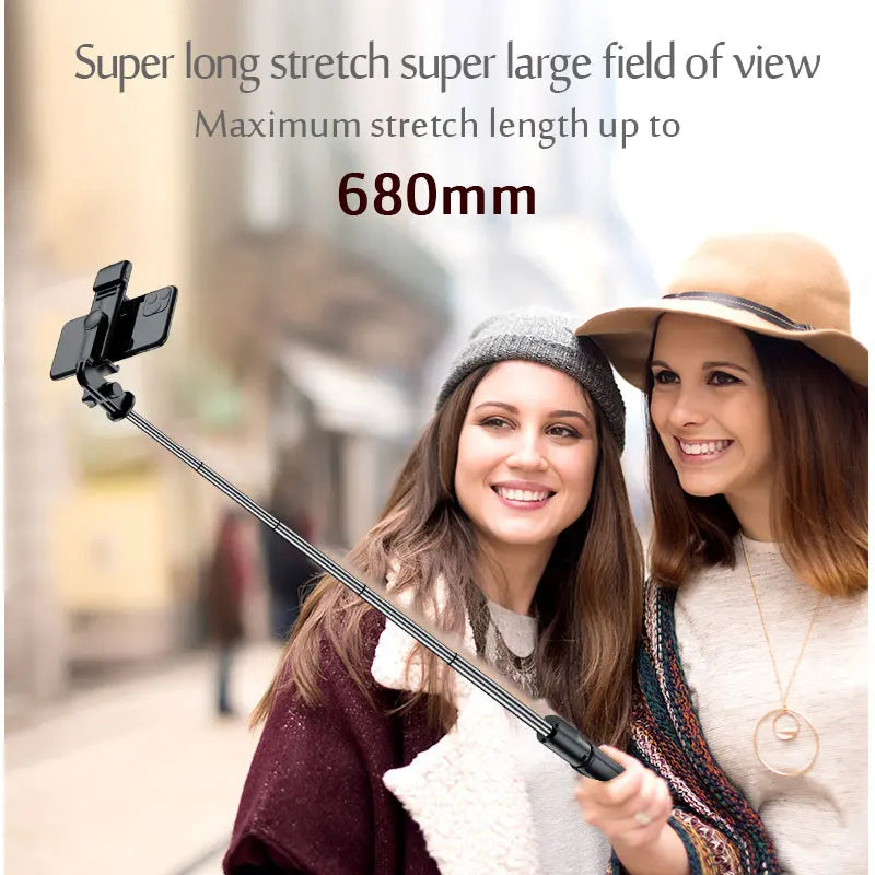 Einziehbarer Bluetooth-Selfie-Stick - Multifunktionales 68-cm-Stativ mit Licht und kabelloser Fernbedienung
