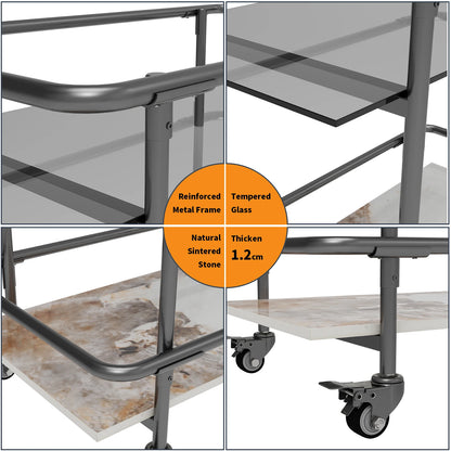 2-Tier Rolling Bar Cart & Lockable Wheels