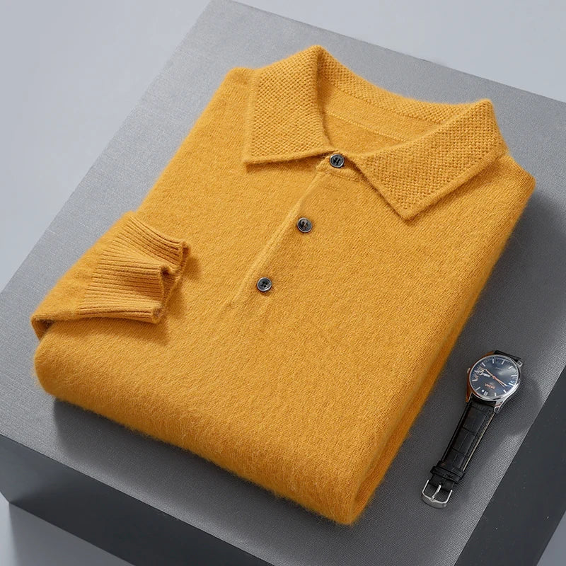 Men's Short Polo Neck Mink Cashmere Sweater