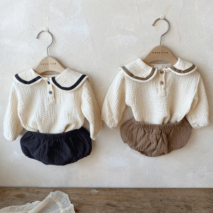 Full Sleeve Tops for Newborns Autumn Navy Collar Tees