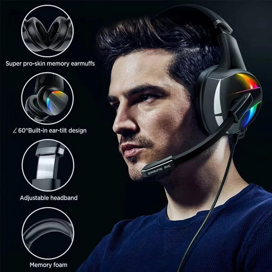 RGB Gaming Headset  Noise Canceling Microphone Surround Sound LED Headphones for PS5 PS4 Xbox One PC Laptop Mac Computer PC