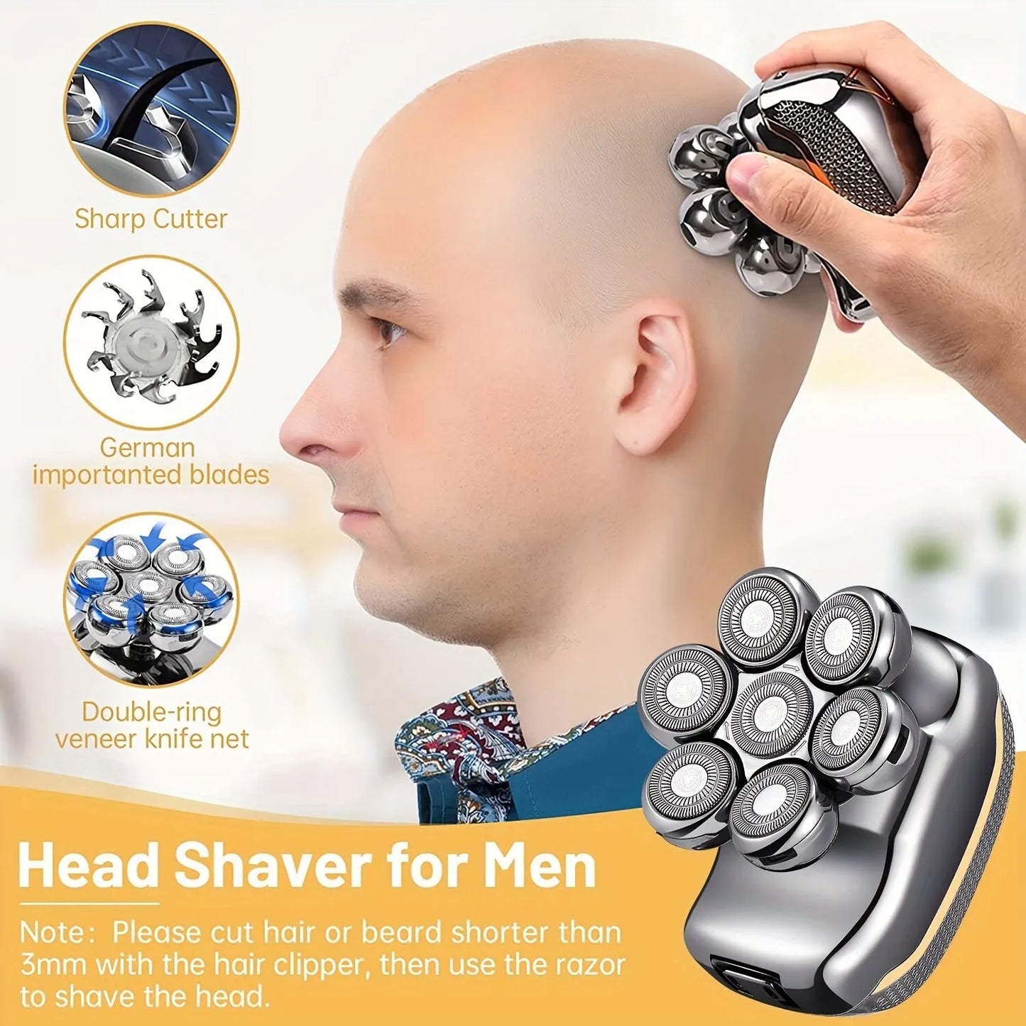 6-in-1 Waterproof Electric Head Shaver for Men