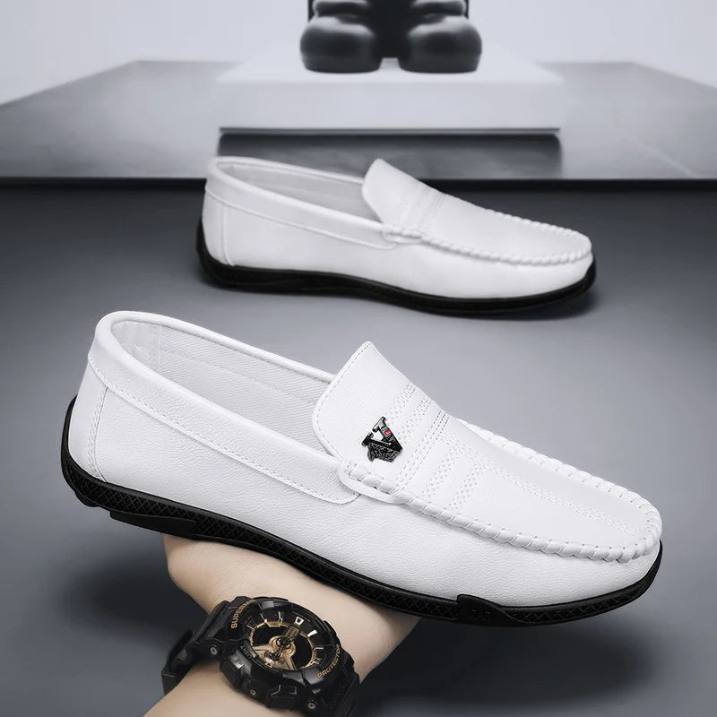 White Leather Men Casual Loafers