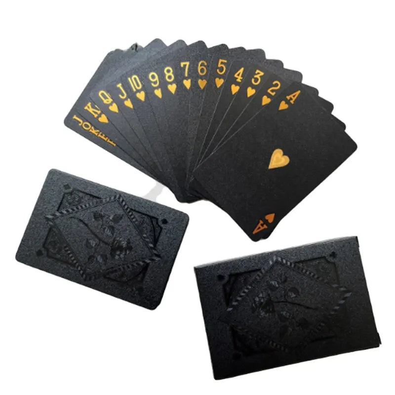 Black Gold Waterproof Playing Cards Poker Suit Magic Trick Board Game Set