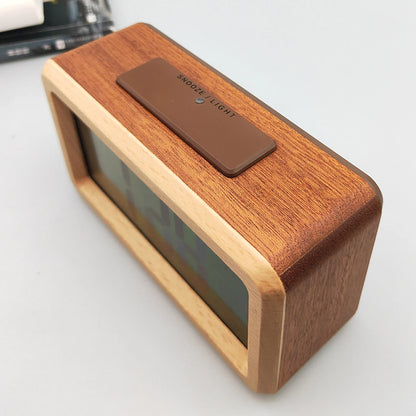 Wooden Alarm Clock with Calendar & Temperature Display