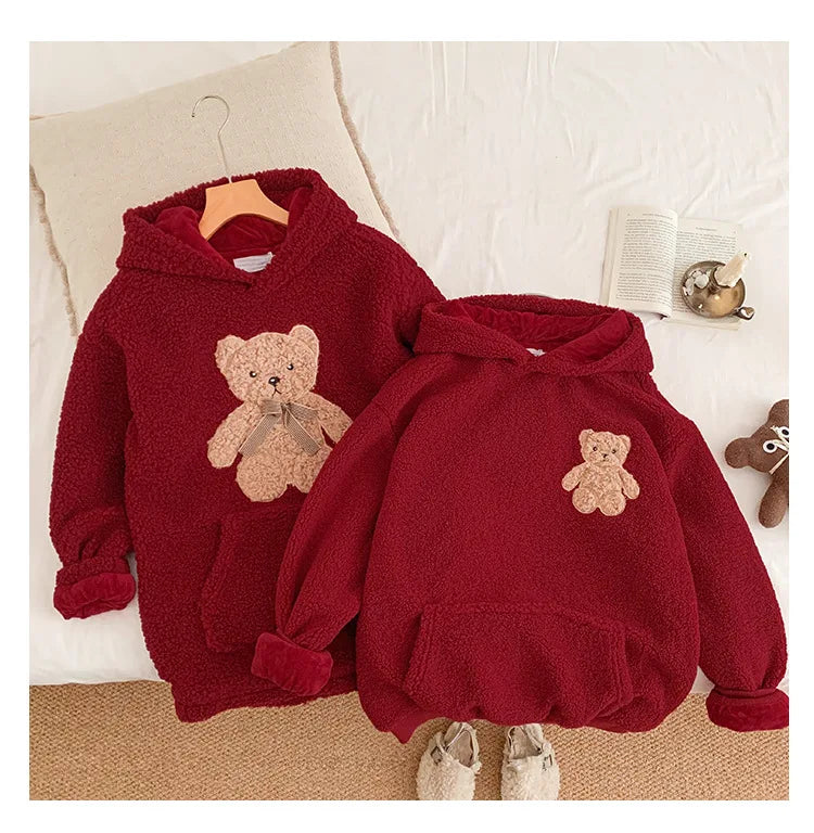 Red Rose Fuzzy Fleece Hoodies for Kid Girls