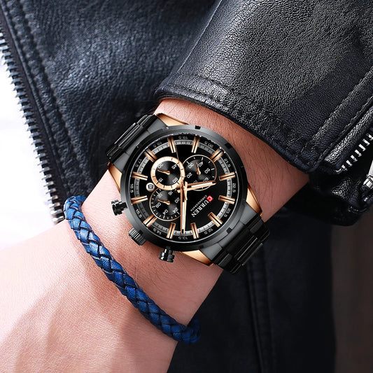 Men’s Watches Top Brand Big Sport Watch Luxury Men Military Steel Quartz Wrist Watches Chronograph Gold Design Male Clock