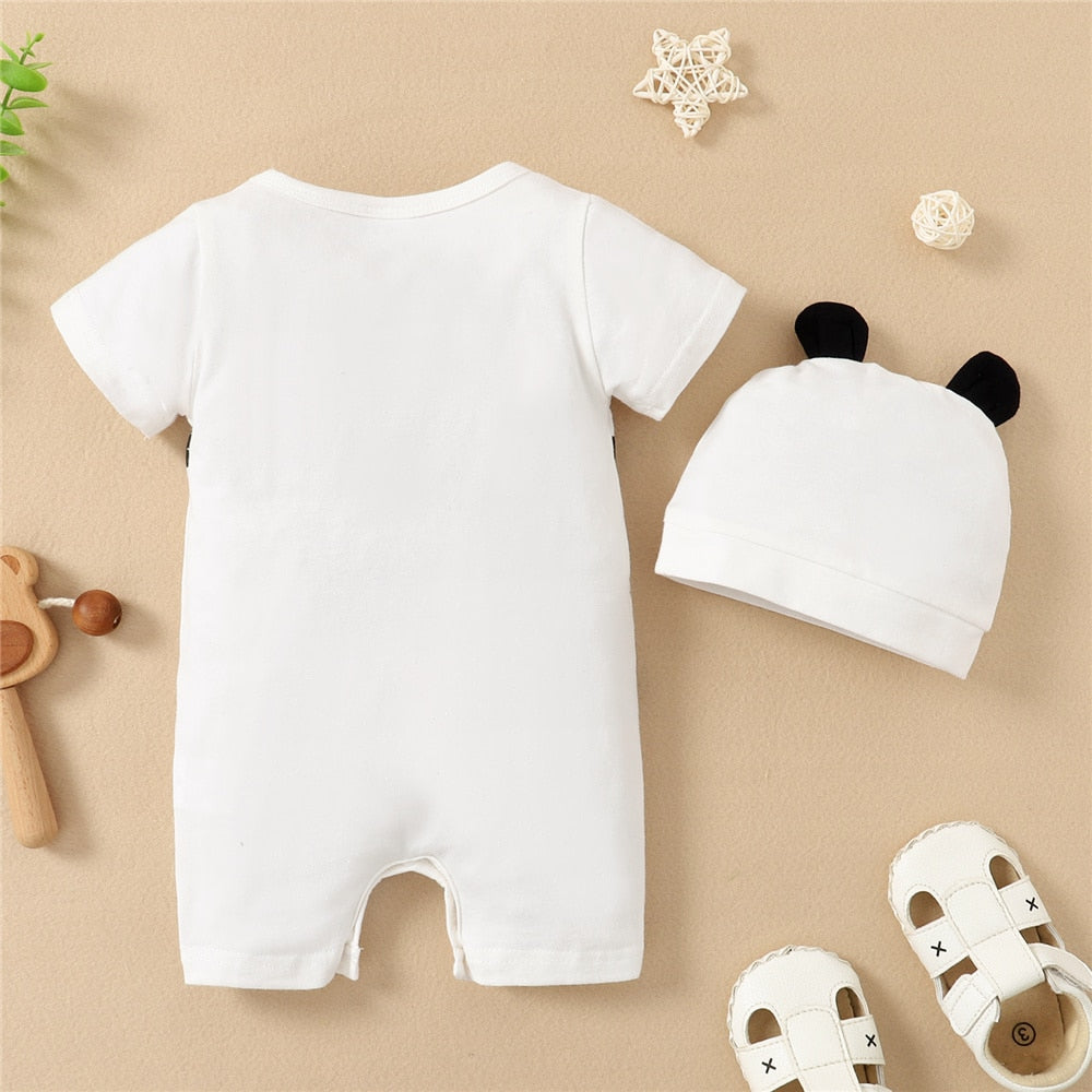 Adorable ensemble barboteuse et bonnet panda pour nouveau-né garçon