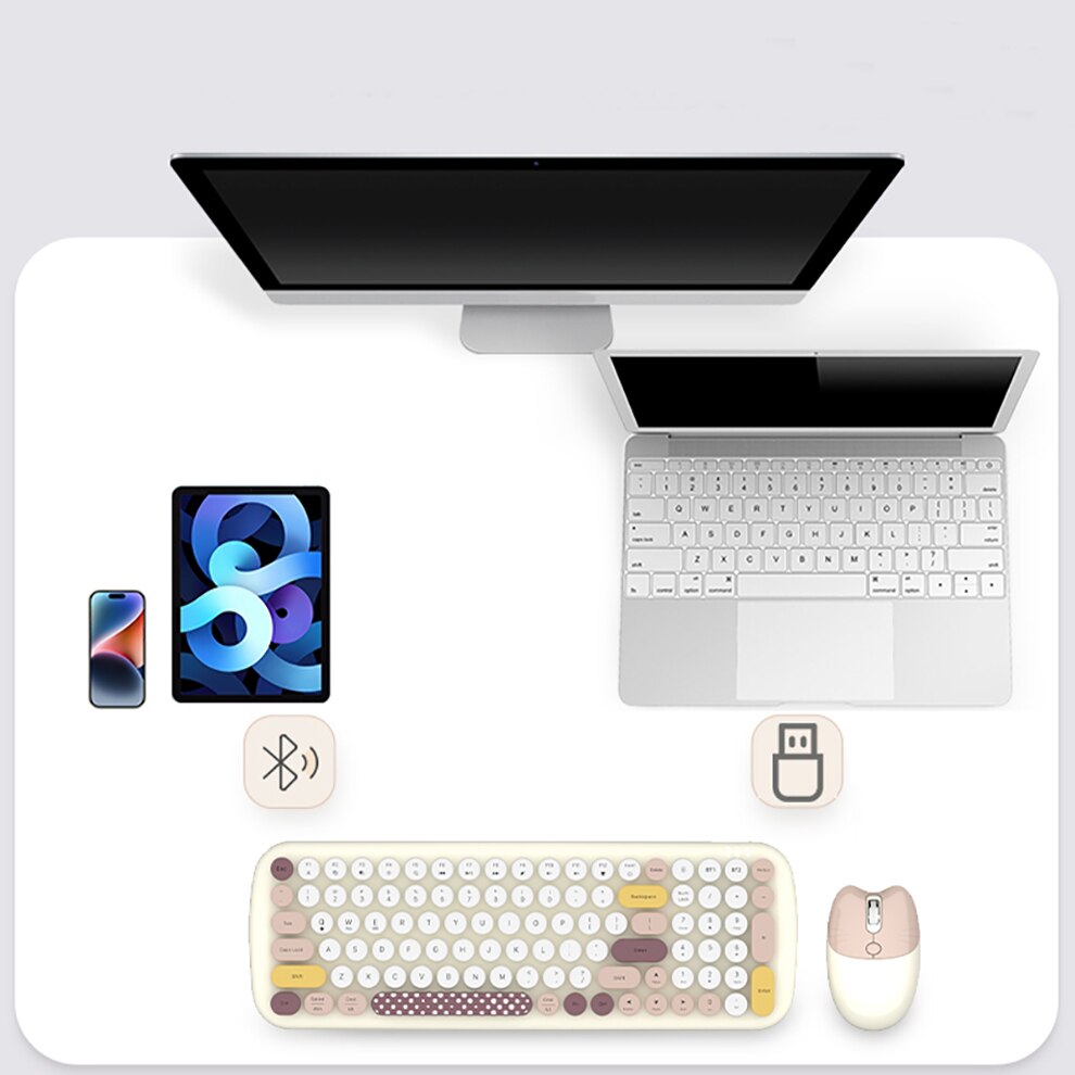 Colorful Round Keys Wireless Keyboard