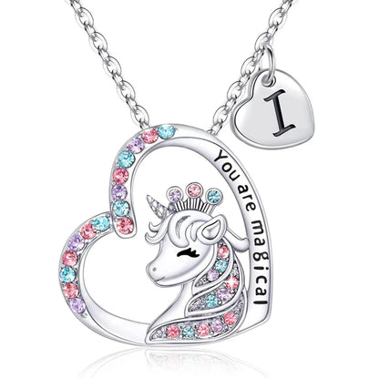 Collier Initiale Licorne Magique - Pendentif Cheval Charm