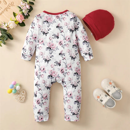 Long Sleeve Flower Romper Set for Newborn Baby Girl