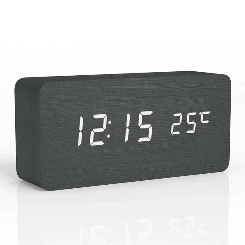 Voice Control Wooden LED Alarm Clock - USB/AAA Powered