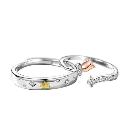 Silver Zircon Rose Little Prince Couple Rings